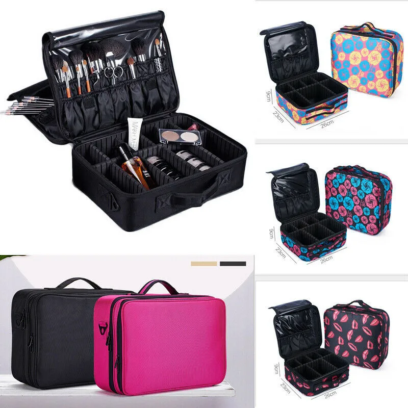 

NoEnname Professional Large Makeup Bag Cosmetic Case Storage Handle Organizer Travel Kit Vanity Case Beauty Box