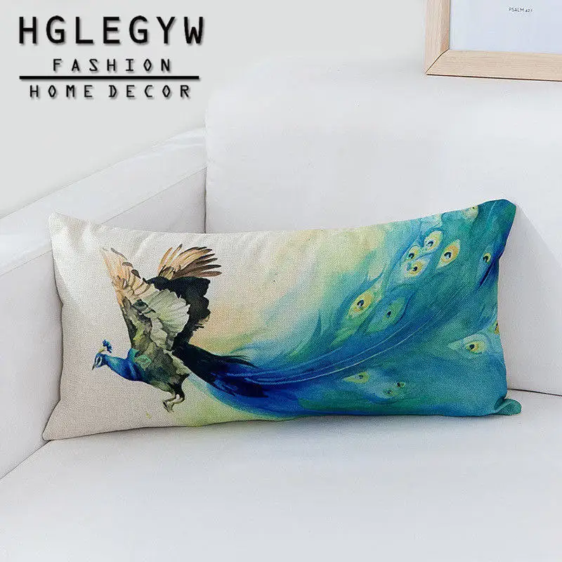 HGLEGYWWatercolor Подушка с рисунком павлина Чехол Подушка Чехол из хлопка и льна с наволочки для офиса домашний текстиль