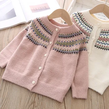 

girls cardigan coat 2019 autumn Kids knitting sweater national style princess clothing fashion Sweet children sweater