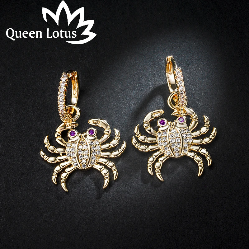 Женские серьги подвески Queen Lotus корейские модные с золотыми кристаллами