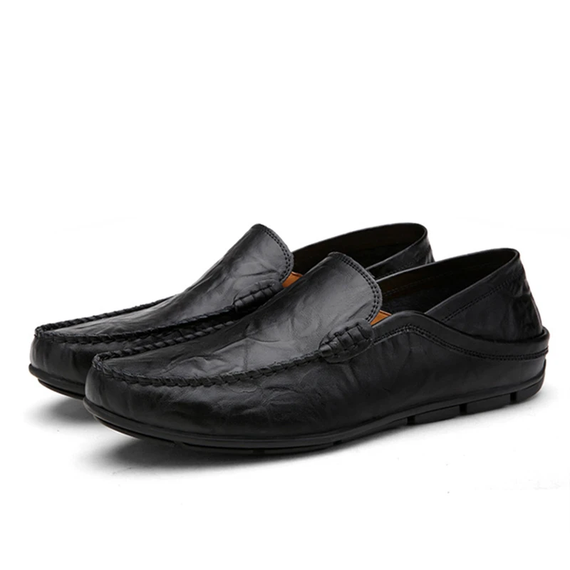 JNNGRIOR Big Size 38-47 Slip on Casual Men Loafers Comfortable soft bottom Mens Moccasins Shoes Genuine Leather Flat | Обувь