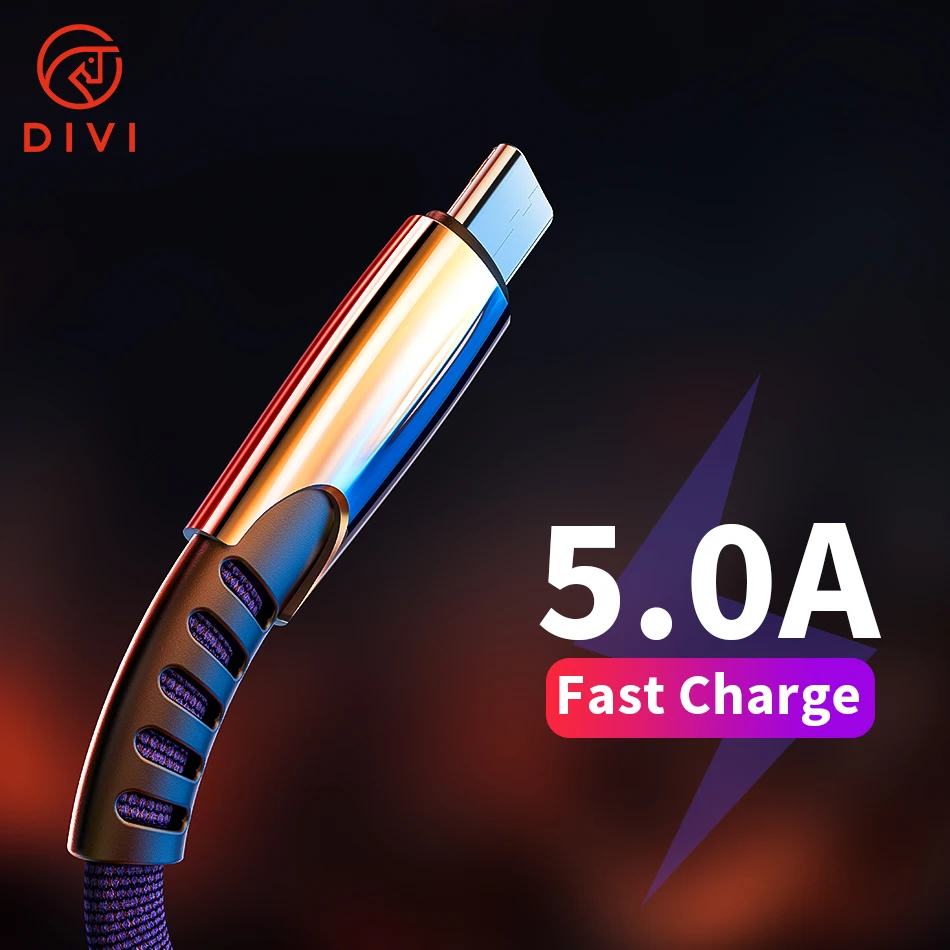 

DIVI 5A USB Type C Fast Charging usb c Cable Type-c data Cord Phone Charger For Samsung S9 S8 Note 9 8 Huawei P20 pocophone F1
