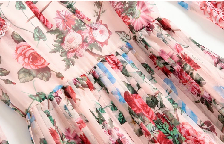 LD LINDA делла модное подиумное летнее платье женское с длинным рукавом винтажное с цветочным принтом Плиссированное с драпированными оборками шифоновое платье