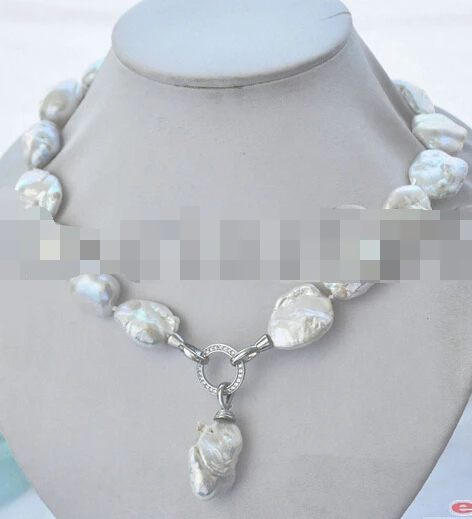 Jew3093 17" baroque WHITE KESHI REBORN PEARL NECKLACE PENDANT (A0511)