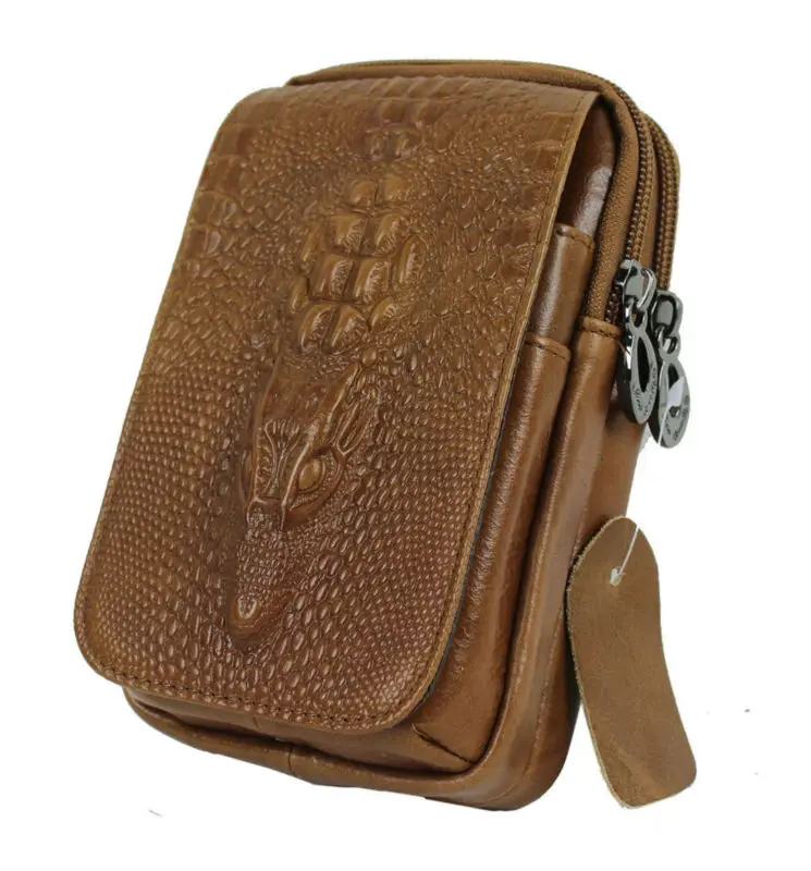 Мужская винтажная поясная сумка из натуральной кожи под крокодила|waist bag pouch|fanny