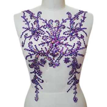 

BI.DW.M Creative Purple Rhinestone Applique Patches Patchwork 28x49cm For Evening Wedding Dresses Patch Prom Gown Embroidery