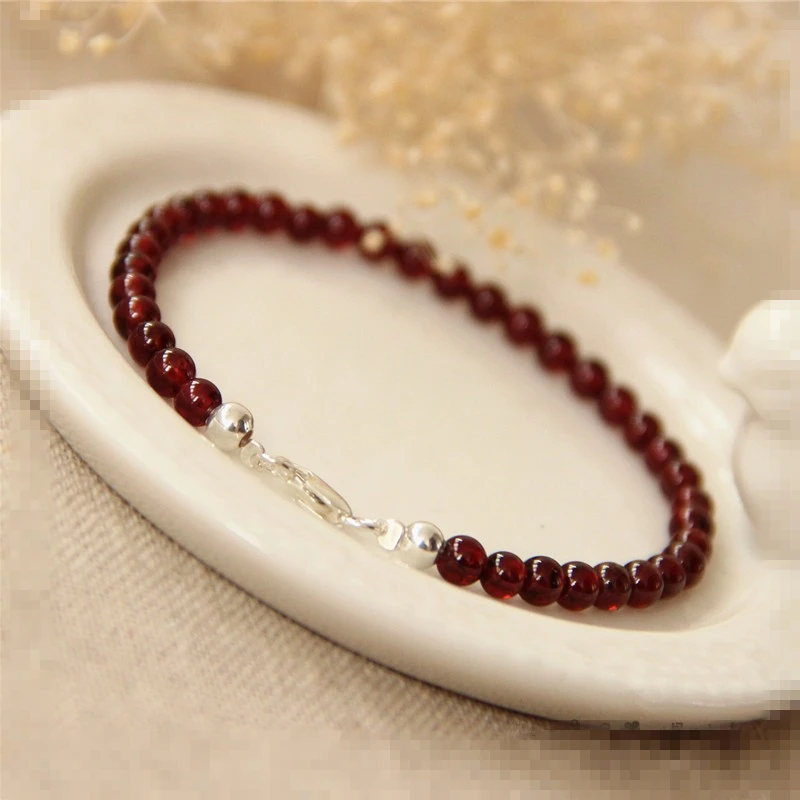 

Lii Ji Natural AAA Red Garnet 3-4mm Beads 925 sterling silver Fashion Bracelet Women Gift