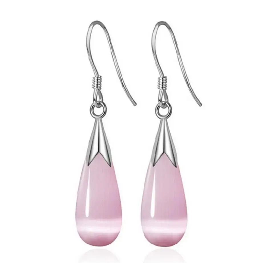 Изысканные Простые Модные 925 пробы серебряные ювелирные изделия опал лунный камень капли воды серьги brincos для женщин S-E110 - Цвет камня: Pink