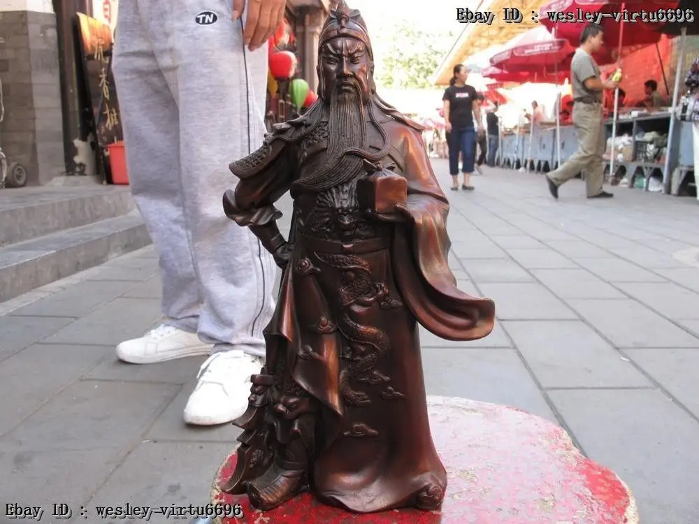 

Chinese Folk Bronze Dragon Guangong Warrior GuanYu Hold Broadsword Seal Statue