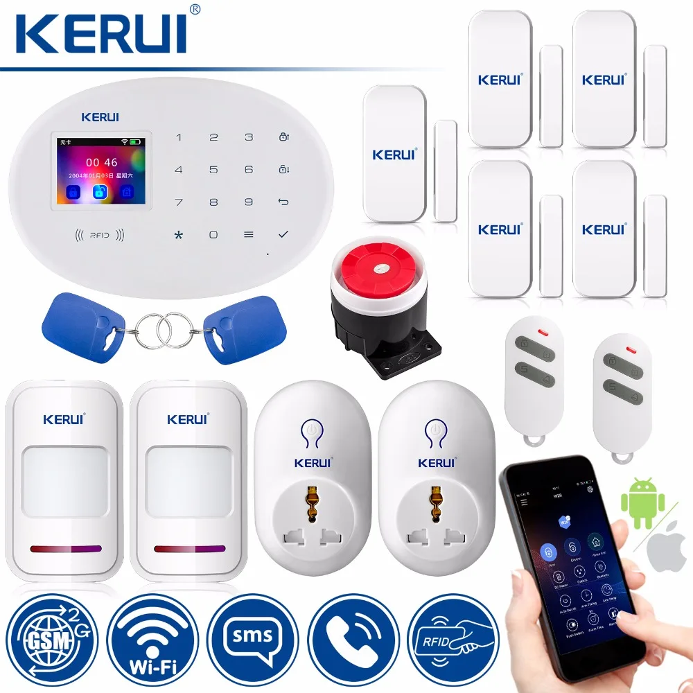 KERUI Wi Fi GSM дома охранной сигнализации системы умная розетка умный дом RFID карты приложение управление движения Охранная сигнализация с