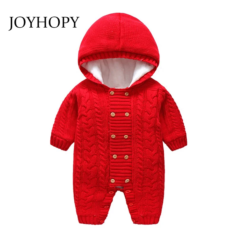 

Thick Warm Infant Baby Rompers Winter Clothes Newborn Baby Boy Girl Knitted Sweater Jumpsuit Hooded Kid Toddler Outerwear