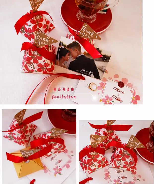 Multi-color Creative Sakura Triangular Pyramid Candy Box Wedding Favors and Gifts Box Party Supplies Paper Gift Chocolate Box (6)
