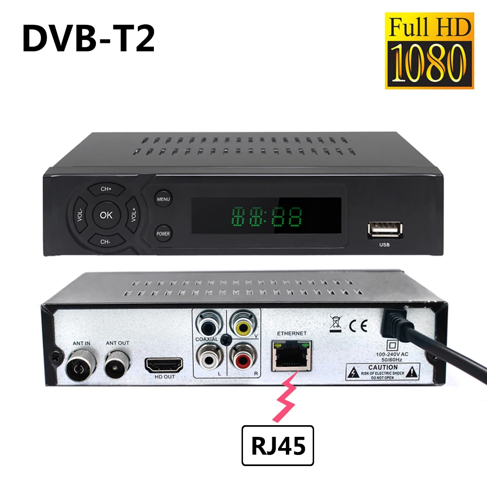 

DVB-T2 DVB-T Terrestrial TV Receiver with RJ45 HD Digital TV Tuner Receptor MPEG-4 Satellite Receiver H.264 Set Top Box+USB WiFi
