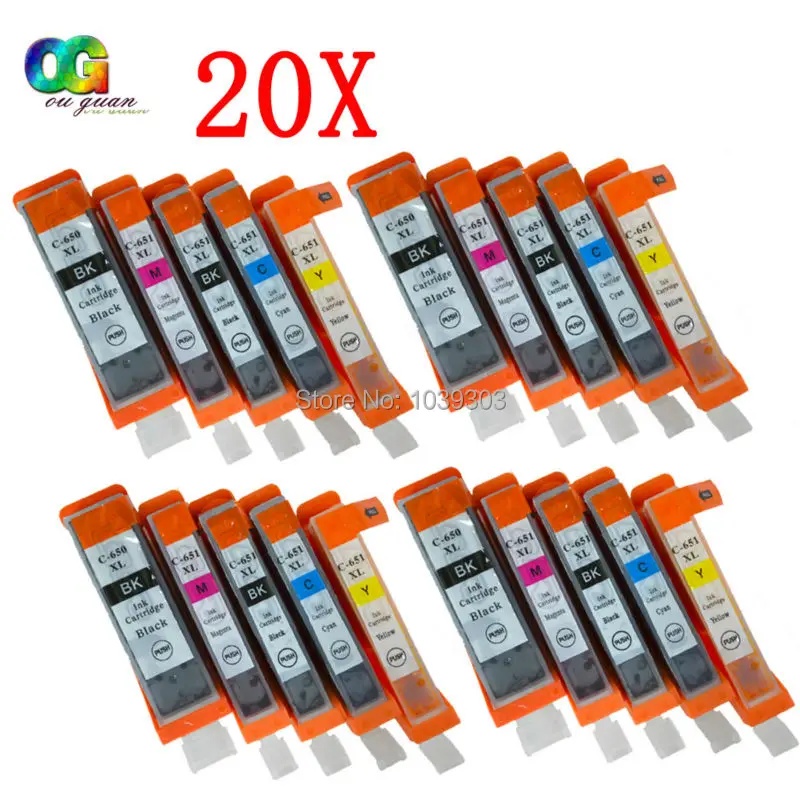 

20Pack Compatible For CANON Pixma MG5560 MG5660 ix6860 IP7260 MG5460 MX726 MX926 Printer cartridge inks PGI-650 CLI-651 XL