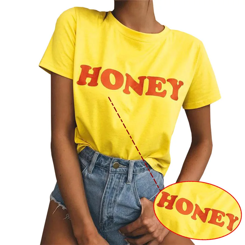 Honey Уличная Повседневная Свободная футболка 2018 летняя печать письмо обрезанный