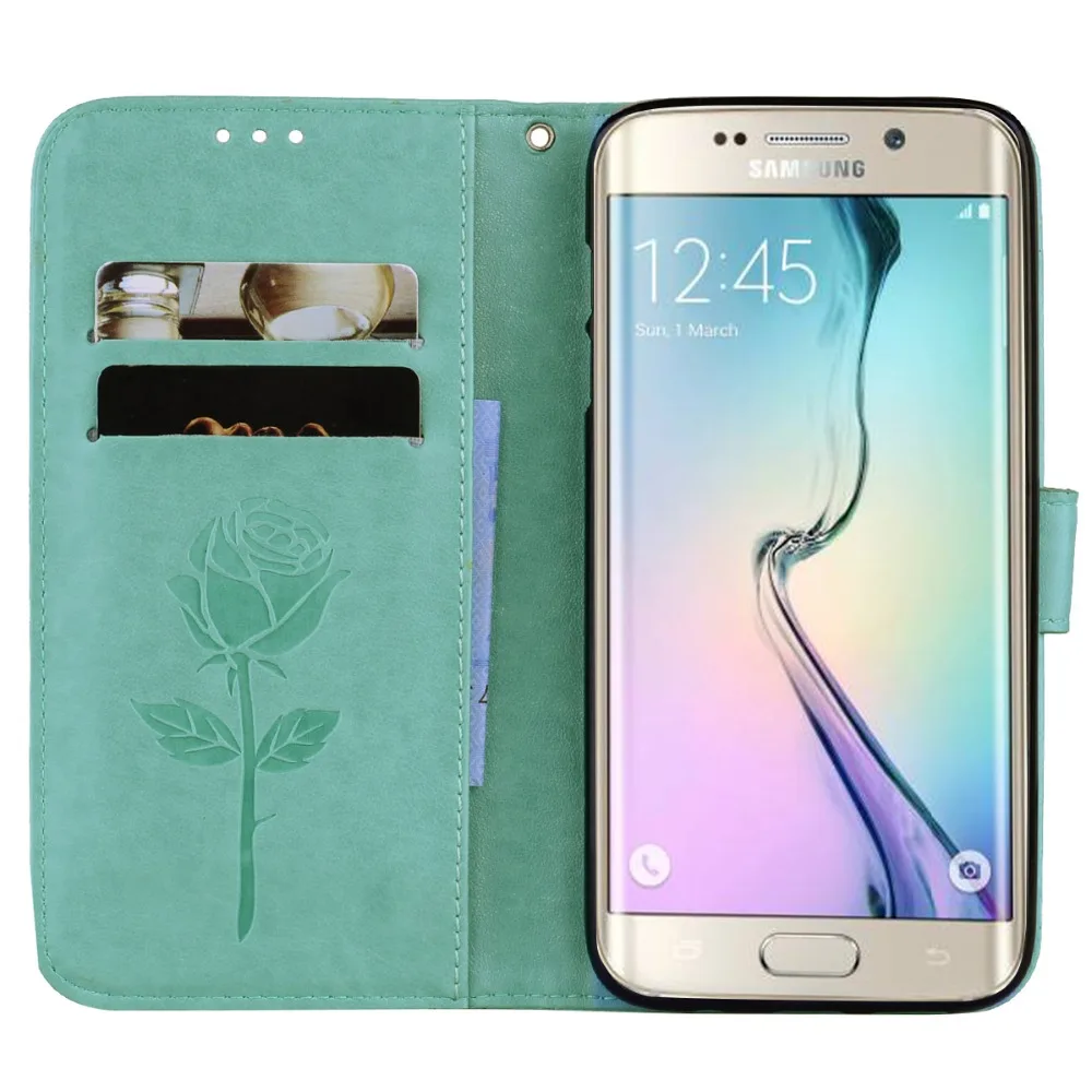 Flip Wallet Leather Case For SAMSUNG S6 Edge 3D Printed Rose Pattern Wallet Phone Back Cover with Card Slots For Galaxy S6 Funda (11)