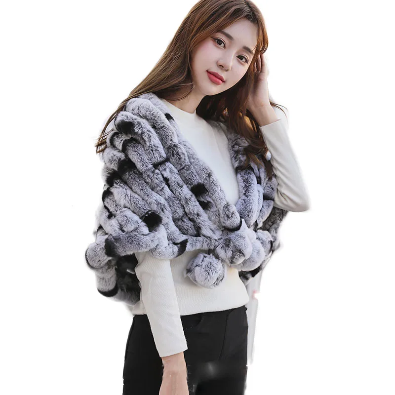 Women Real Autumn Knitted Rabbit Fur Shawl Winter Ladies Scarf Natural 2019 Warm Luxury Thick Pashmina Wrap  Woman Scarves