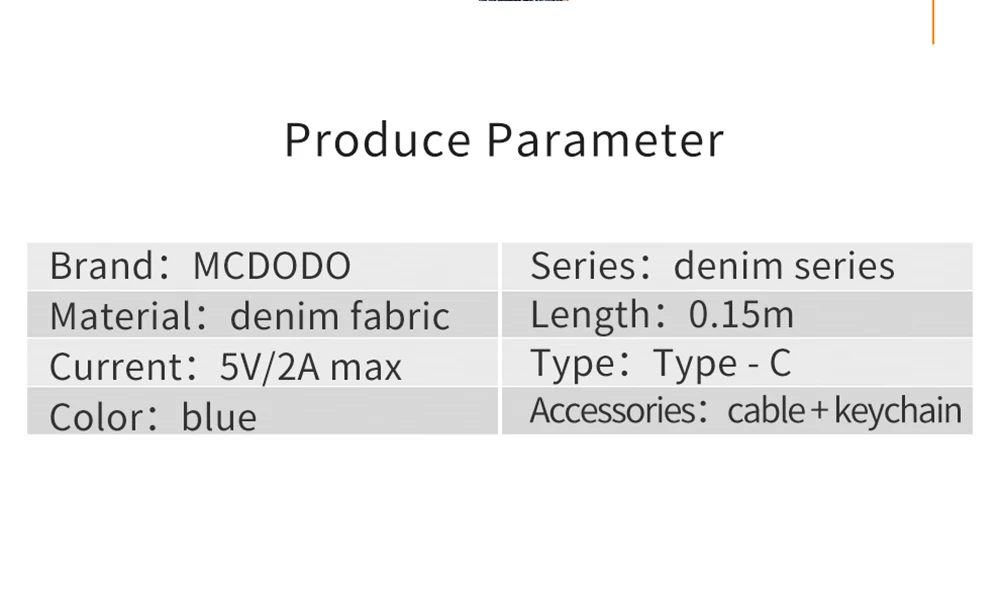 Mcdodo для type-C(USB C) кабель для зарядки и синхронизации данных 2 в 1 из джинсовой ткани 15 см(0,49 фута) мини-кабель для ключей типа C