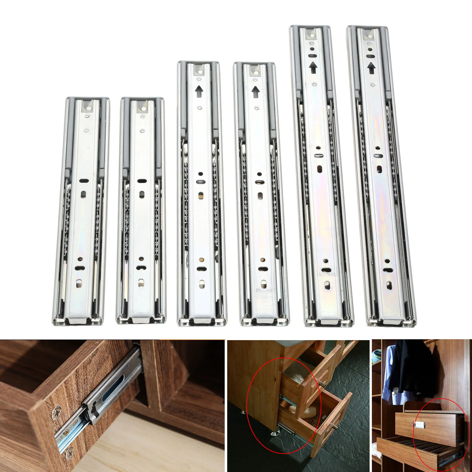 

DRELD 2Pcs 10/12/14 inch Drawer Track Drawer Slide Three Rail Drawer Guide Rail Slide Rail Furniture Hardware Fittings Slipway
