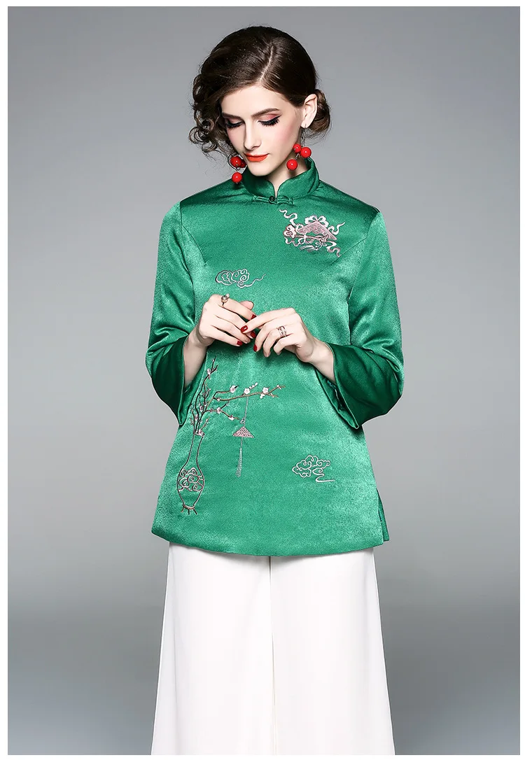 Зимний Оригинальный китайский стиль цветочной вышивкой диагональный воротник cheongsam стиль средней длины куртка с хлопковой подкладкой для