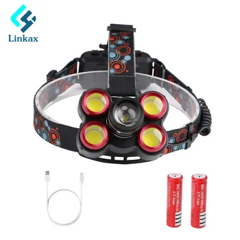 

New Arrival CREE XML-T6 LED+4 COB LED Headlamps Headlights 4 Modes 6000 Lumens Hunting Head Flashlight Lamp Torch Lantern 18650