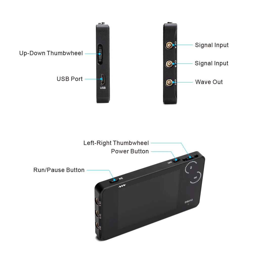 DS212 DSO Портативный Мини 2-канальный цифровой осциллограф с 320*240 красочным TFT дисплеем мультиметра Портативный USB 2 канала