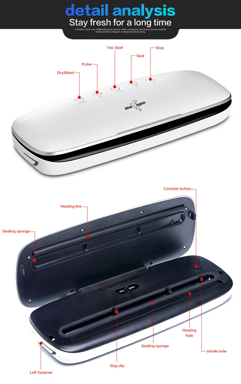 Белый дельфин домашняя пищевая вакуумная упаковочная машина 220 В 110 В электрическая вакуумная упаковочная машина пищевая упаковочная машина с 10 пакетами для хранения