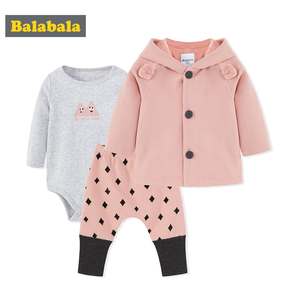 

balabala Baby Clothing set For Girls Winter Newborns Three-piece Hooded Baby Suits rompers + pants +jacket Infant clothes