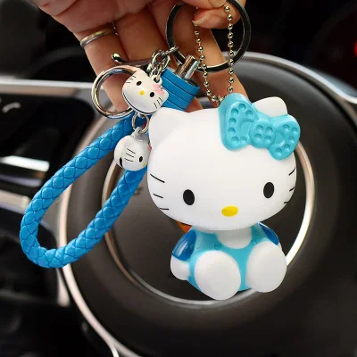 Милый мультяшный брелок hello kitty из кроличьего меха с помпонами, помпонами, брелок для женщин с кожаным ремешком, металлическое кольцо для ключей, цепочка для автомобильных сумок, брелок D35A - Цвет: 4