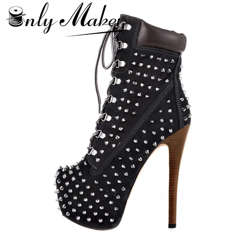 Cena Onlymaker damskie botki buty 16cm wysoki cienki obcas 4cm platforma moda buty na obcasie metalowe płytki klamra rozmiar butów us5 ~ us15