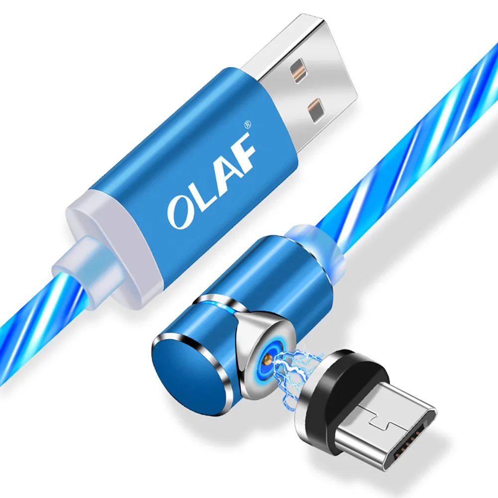 Магнитный usb-кабель OLAF L-Line для зарядки, usb-кабель type-C, светодиодный магнитный Кабель 90 градусов для iPhone X 8 7 Plus, кабели Micro usb - Цвет: Blue Micro Cable