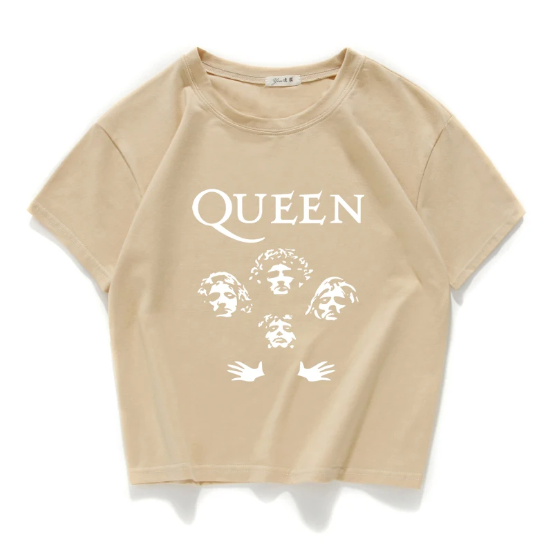 Блестящая рок-группа футболка с надписью Queen shirt femme хлопковая уличная футболка Фредди Меркурий женские топы хипстерский укороченный топ Женская одежда