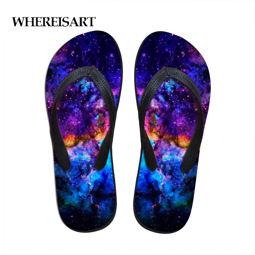 

WHEREISART Men Beach Slippers Galaxy Pattern Fashion Flip Flops With Soft Sole Trendy Breathable Easy To Match Men Summer Shoes