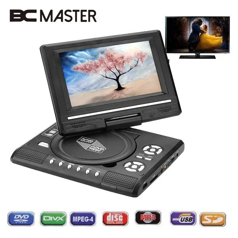 

BCMaster 7.0" HD LCD DVD Player Rechargeable 270 degree Swivel Screen For Digital Video Player TV Game USB FM Radio AV