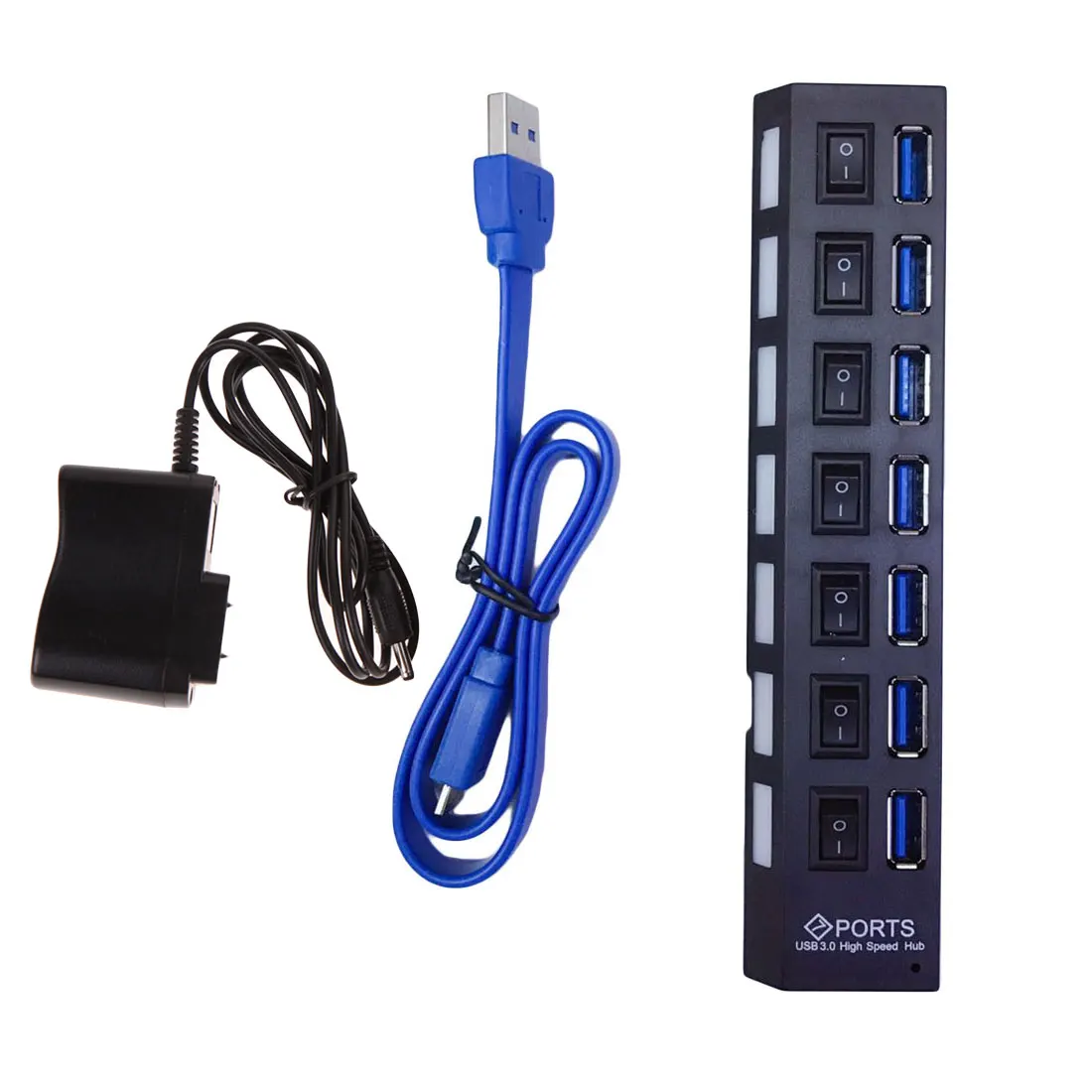 7 портов Micro USB концентратор 3,0 USB разветвитель для планшета ноутбук высокая скорость 3,0 Мбит/с USB 480 концентратор светодиодный с вкл/выкл