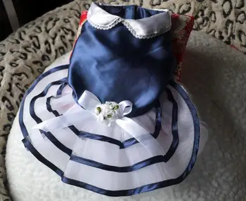

Pet dress with Flower bow dog dress summer clothes Floral Dog clothing puppy dog spring summer yarn dress XS-XL pet navy