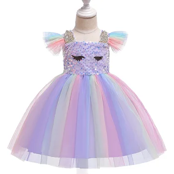 

Lolita Children Girls Sequin Dress Fly Sleeve Unicorn Halloween Costume for Kids Toddler cute Rainbow Boutique Girls' Clothing