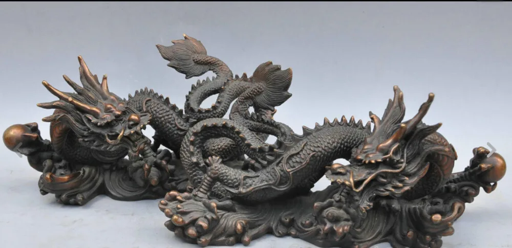 

8" China Bronze Animal Zodiac Dragon Beast Beads show Sculpture Statue