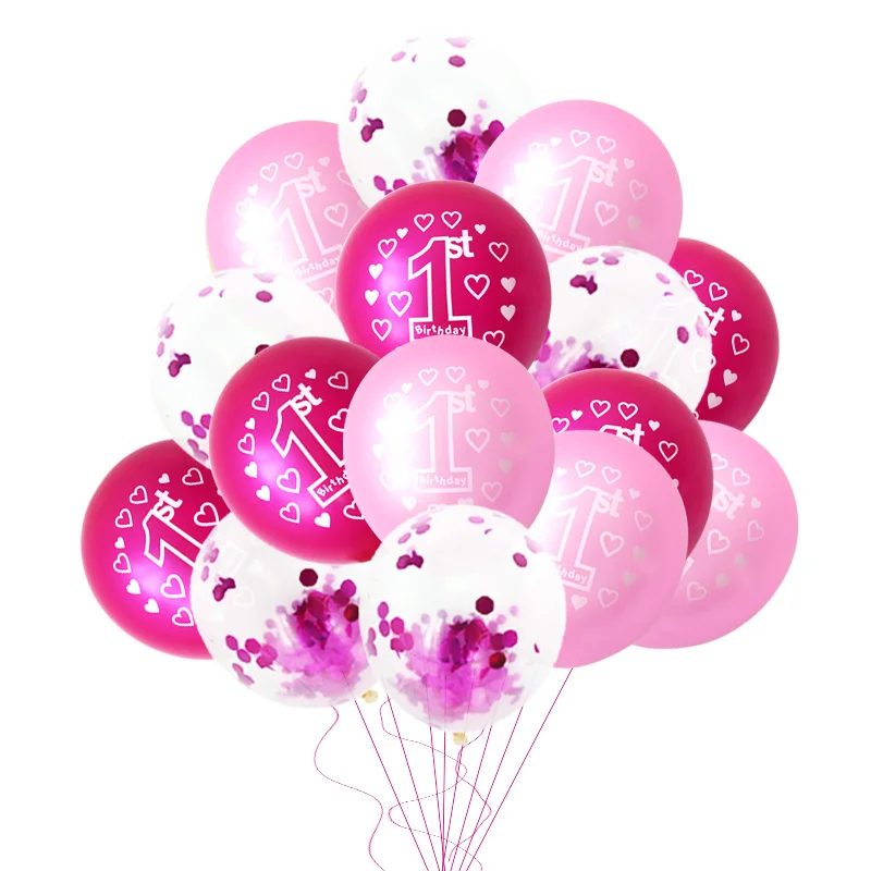 15 шт. розовый синий 1-й День рождения воздушный шар золотые конфетти баллоны один год для празднования первого дня рождения Декор Девушка для вечеринки в честь рождения мальчика