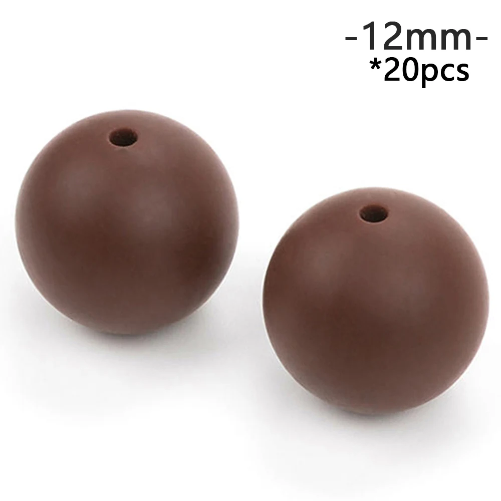 LOFCA, 12 мм, круглая форма, 20 шт./лот, силиконовые бусины для прорезывания зубов, для DIY, для кормления, ожерелья, пищевого качества, жевательные бусины - Цвет: chocolate