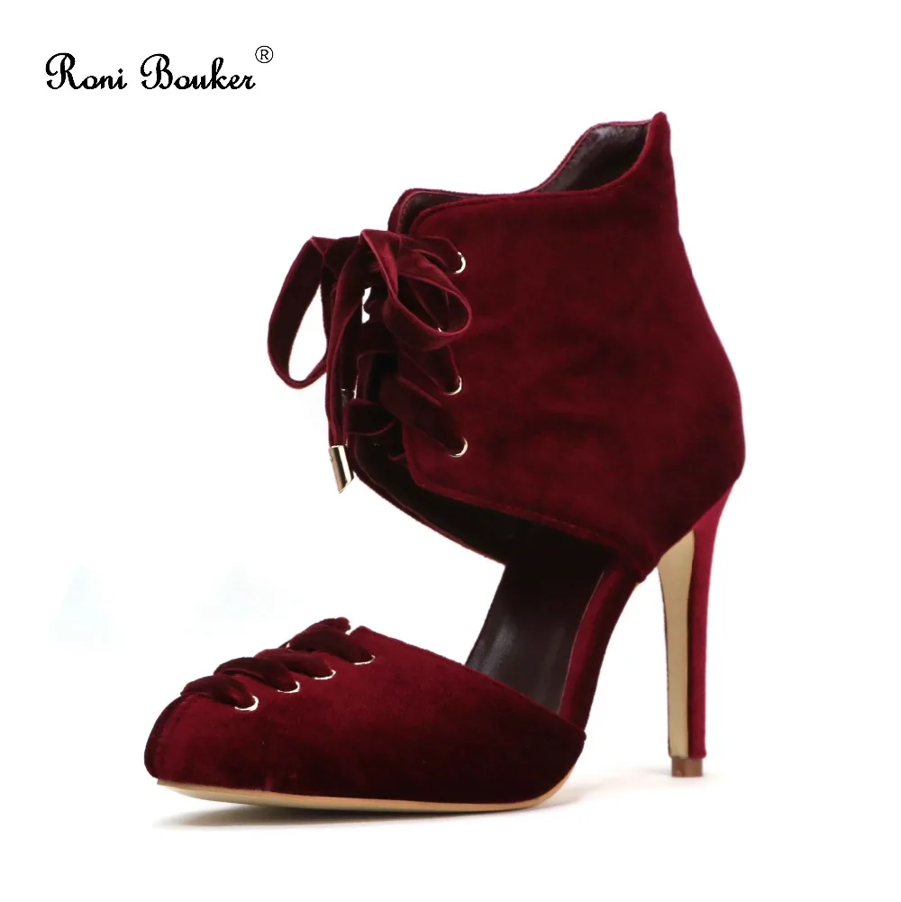 

Roni Bouker Plus size35-42 Summer Autumn Shoes Custom Handmade Round Toe Real Leather Ankle Booties Women Velvet Lace-up Pumps