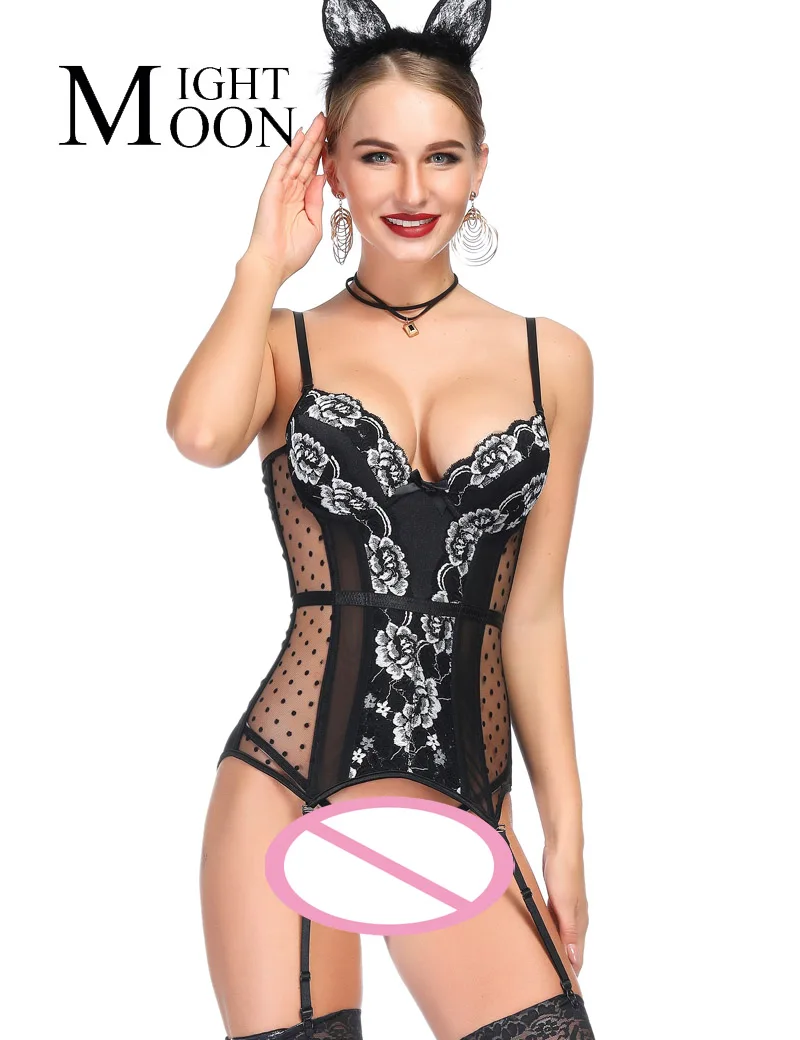 

MOONIGHT Elastic Gothic Corsets Bustiers Lace White&Black Bustier Women Push Up Corset Sexy Femme Lace Up Lingerie