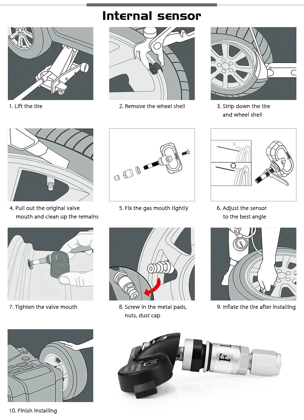 TPMS система контроля давления в шинах автомобиля, 4 внутренних датчика