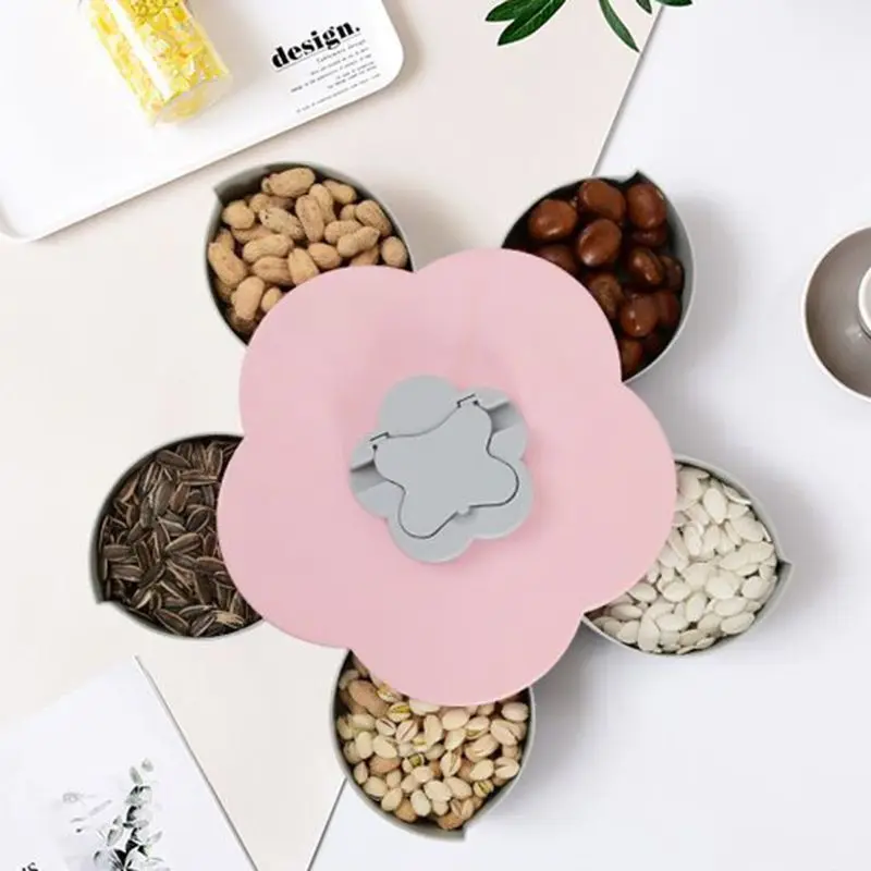 2pcs Petal Shaped Candy Box Dish Snacks Tray Five Grid Dried Fruit Plate