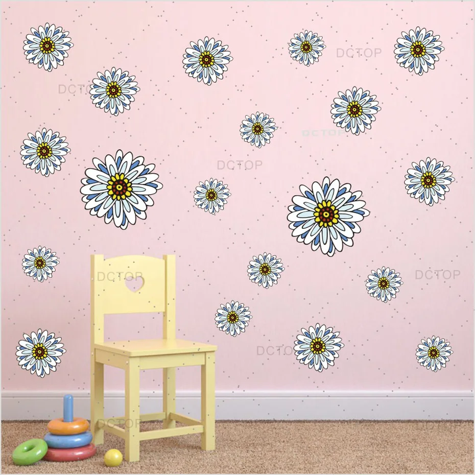 White Chrysanthemum Flower Wall Decals Children's Kids Girl DIY Art Vinyls Stickers Living Room Bedroom Home Decorative Mural (2)