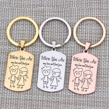 

Where You Are My Love Will Find You Key Chain Looking Love People Cute Couple Picture Dog Tag Fashion 3 Colors Choose Keyring