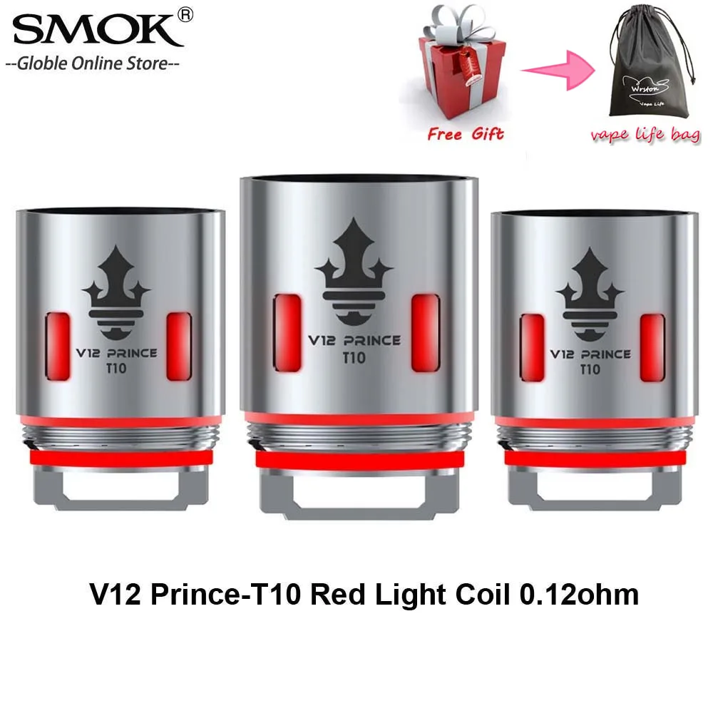 3 шт./лот SMOK TFV12 Prince T10 красный светильник V12 катушка 0.12ohm Vape головное ядро для Tank Resa