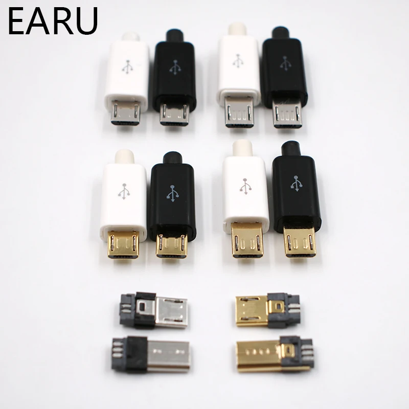 10 шт. 6 мм 8 мм Micro USB 5PIN сварочный Тип штекерные разъемы зарядное устройство 5P хвост разъем для зарядки 4 в 1 Белый Черный позолоченный