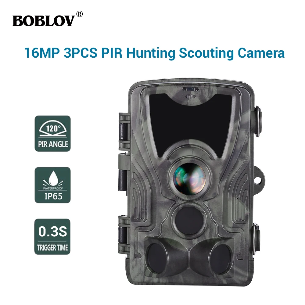 

HC801A 16MP 1080P 3xPIR 0.3S Waterproof Night Vision Wildlife Game Trail Camera Scouting CAM