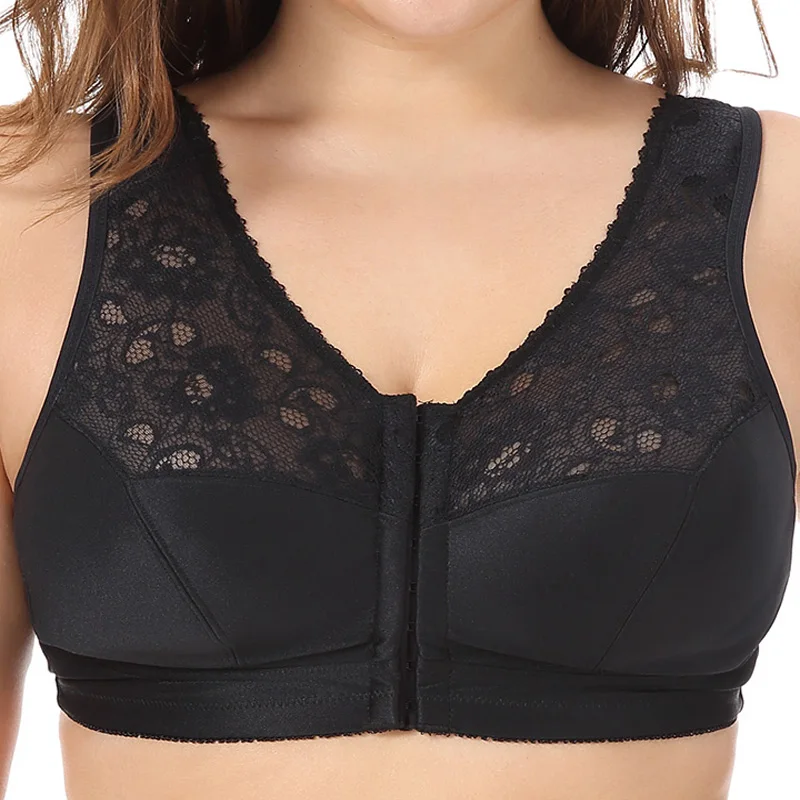 Women's Front Buckle Sports Bras Breathable Solid Color Floral Lace Camisole Strap Bra Plus Size Wirefree Workout Fitness Bras2